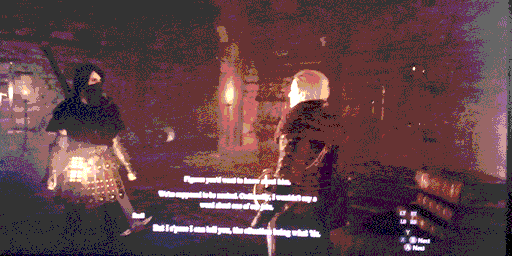 My character speaking with the theif master, subtitles illegable